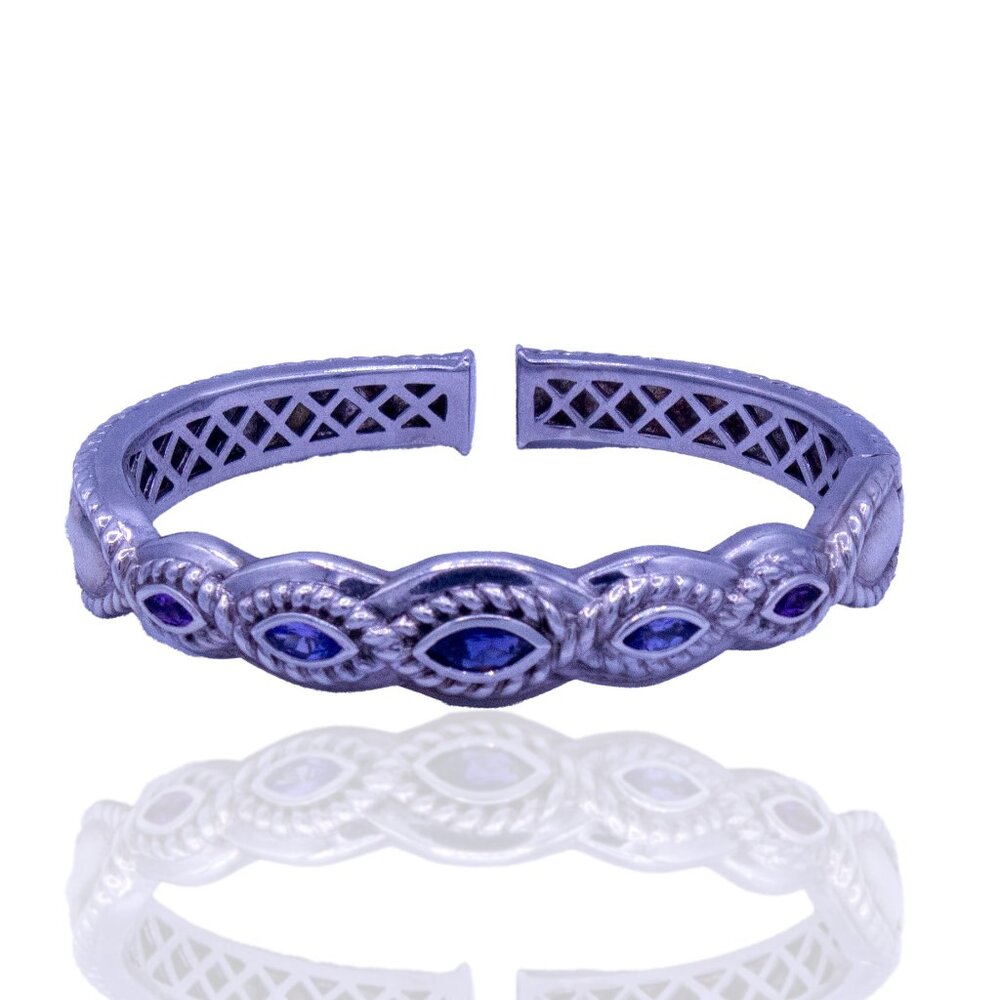 Vintage Sterling Silver Sapphire, Amethyst, CZ Cuff Bracelet